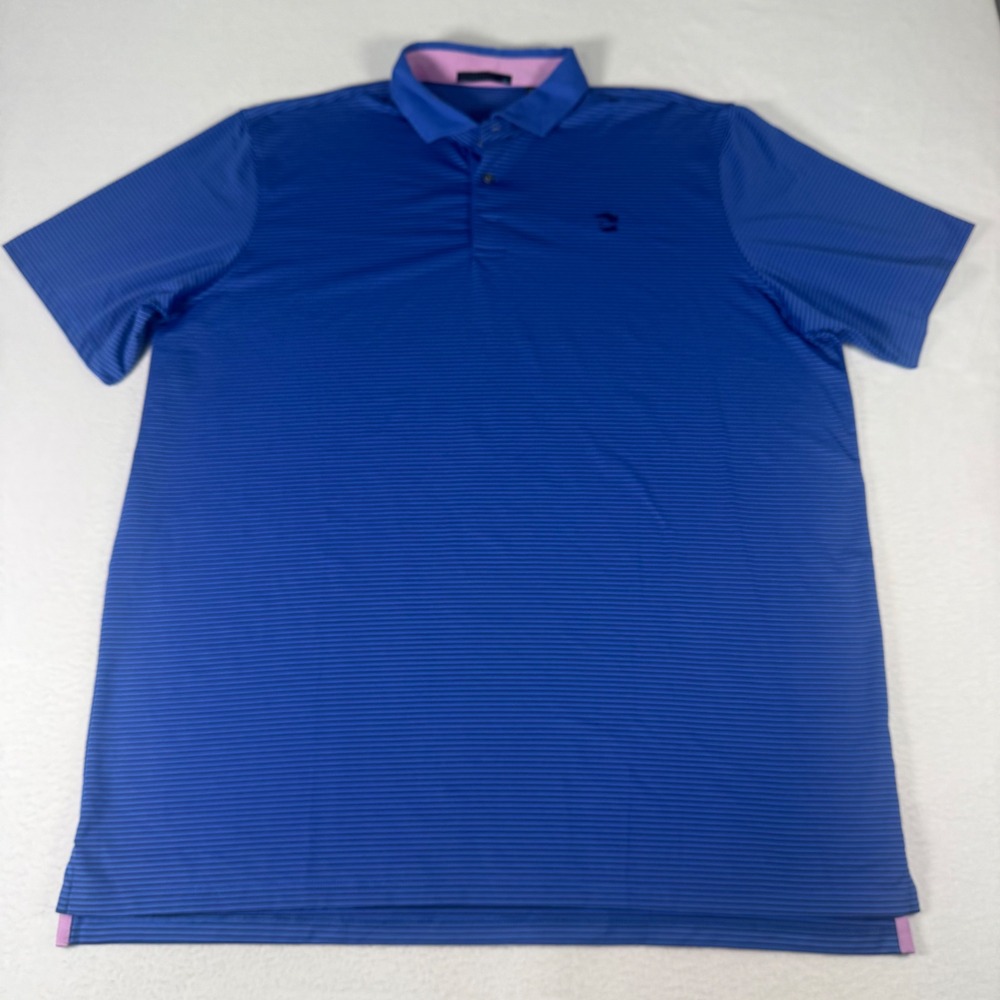 Greyson Polo Shirt Mens XXL Blue Striped Polyester Performance Golfcore Stretch